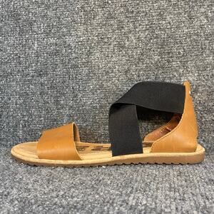 Sorel Ella Womens 6 Brown Leather Black Slip On Stretchy Flat Sandals Shoes